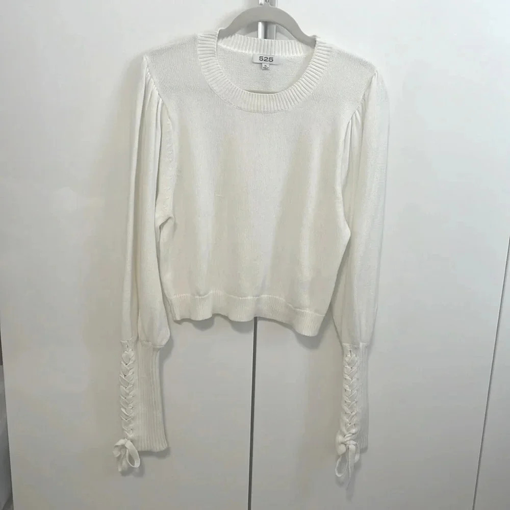 525 NWOT Cotton Sweater String and Puff Sleeve Detail, Size XL - Picture 2 of 10